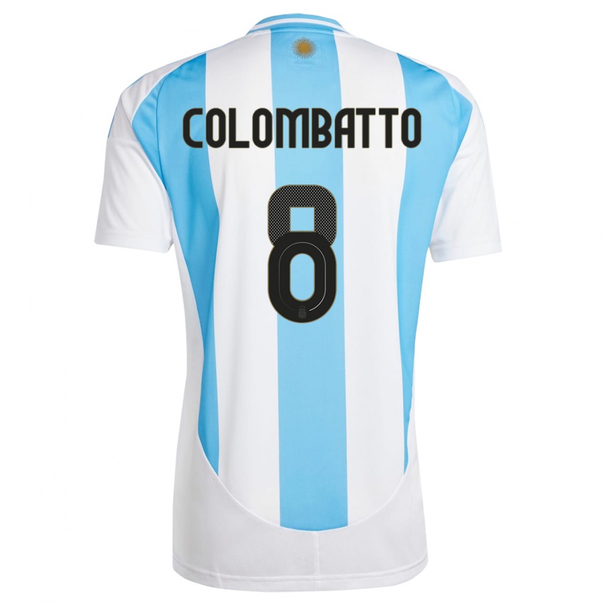 Gyermek Argentína Santiago Colombatto #8 Fehér Kék Hazai Jersey 24-26 Mez Póló Ing