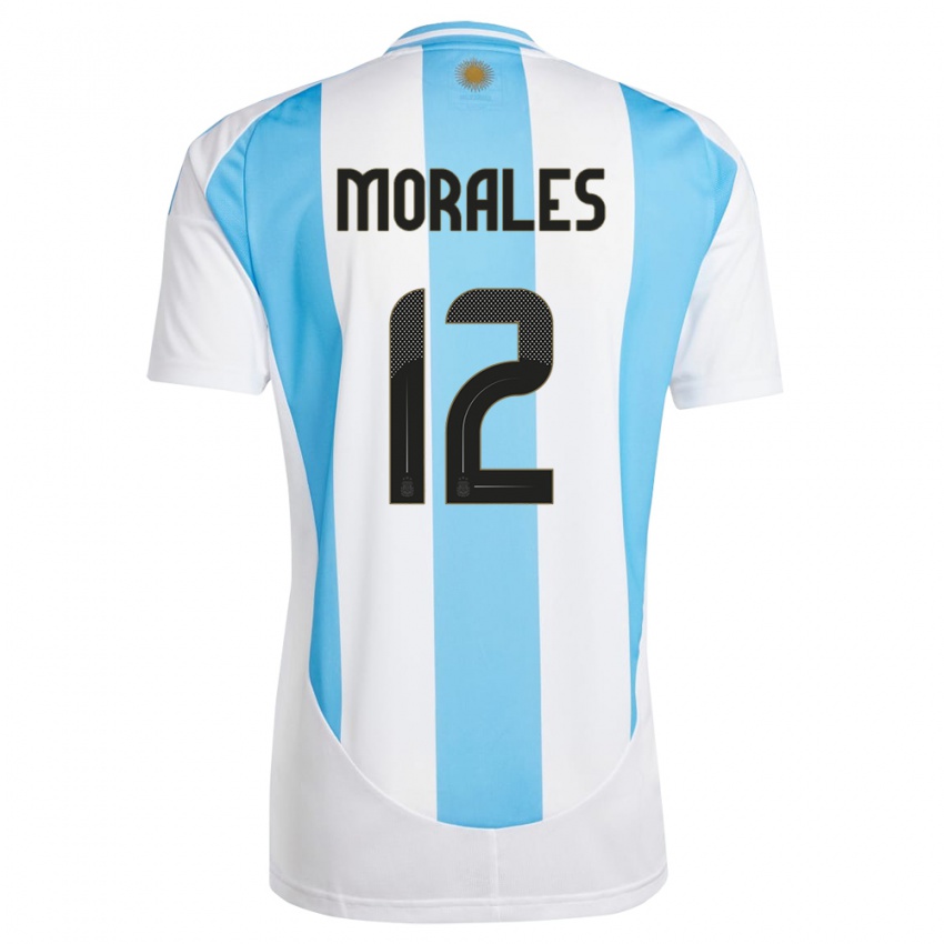 Gyermek Argentína Lautaro Morales #12 Fehér Kék Hazai Jersey 24-26 Mez Póló Ing