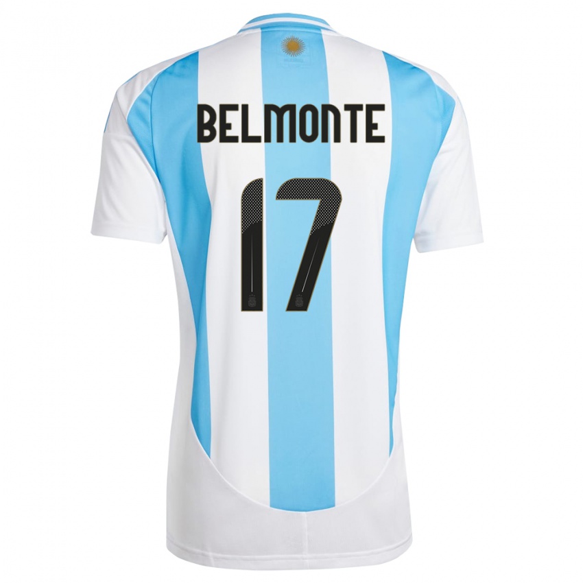 Gyermek Argentína Tomas Belmonte #17 Fehér Kék Hazai Jersey 24-26 Mez Póló Ing