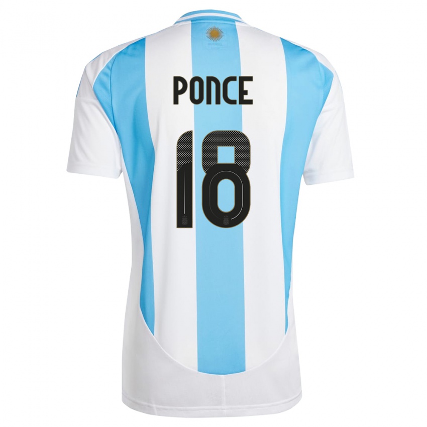 Gyermek Argentína Ezequiel Ponce #18 Fehér Kék Hazai Jersey 24-26 Mez Póló Ing