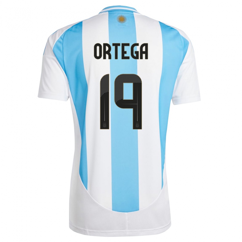 Gyermek Argentína Francisco Ortega #19 Fehér Kék Hazai Jersey 24-26 Mez Póló Ing