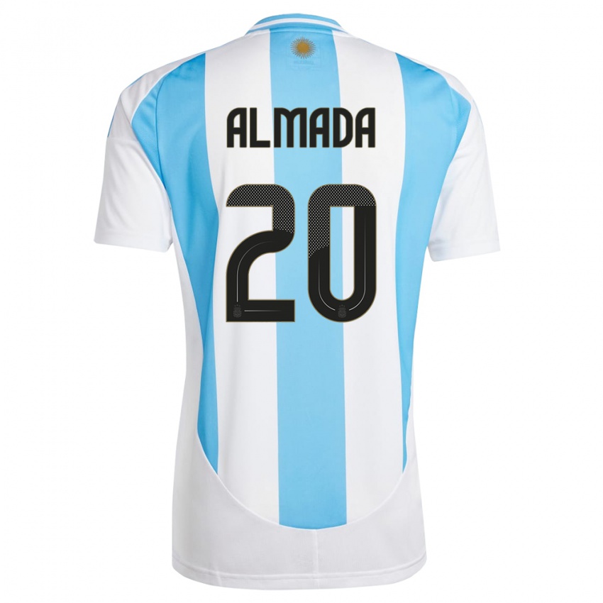 Gyermek Argentína Thiago Almada #20 Fehér Kék Hazai Jersey 24-26 Mez Póló Ing