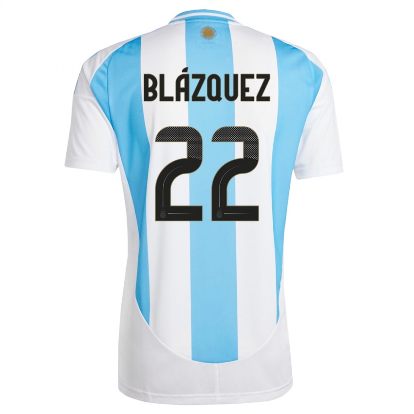 Gyermek Argentína Joaquin Blazquez #22 Fehér Kék Hazai Jersey 24-26 Mez Póló Ing