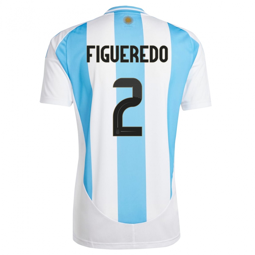 Gyermek Argentína Leandro Figueredo #2 Fehér Kék Hazai Jersey 24-26 Mez Póló Ing