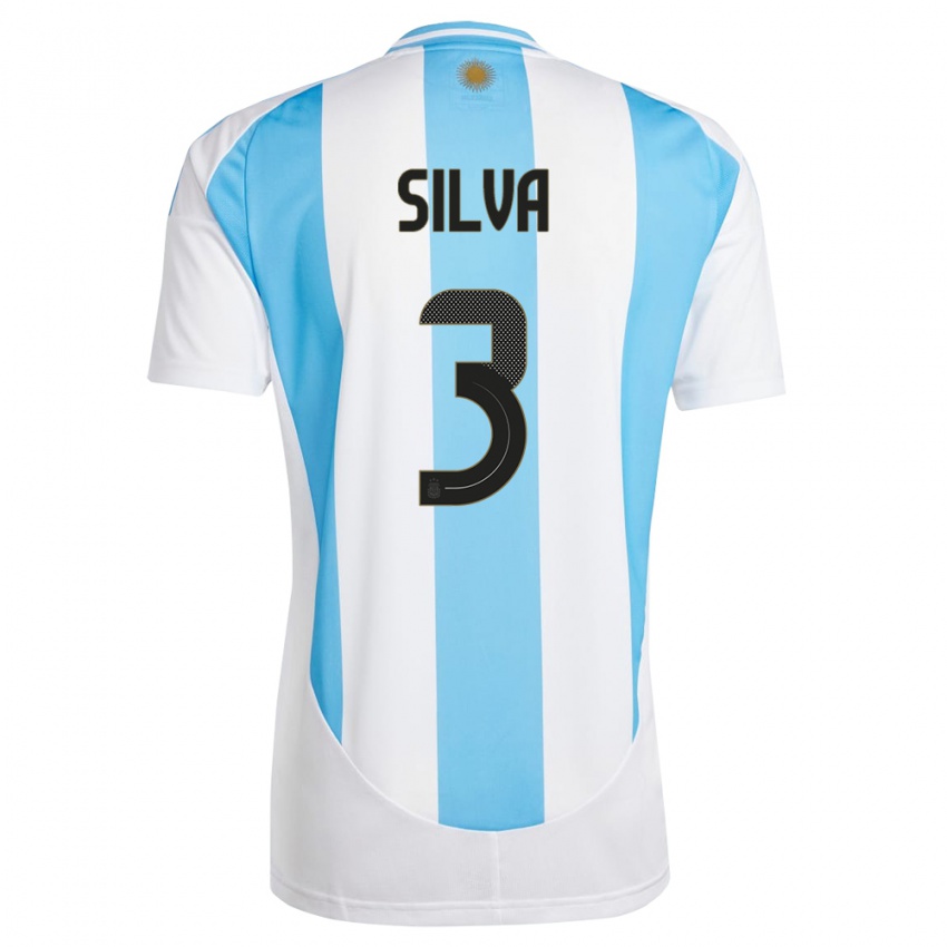 Gyermek Argentína Tomas Silva #3 Fehér Kék Hazai Jersey 24-26 Mez Póló Ing