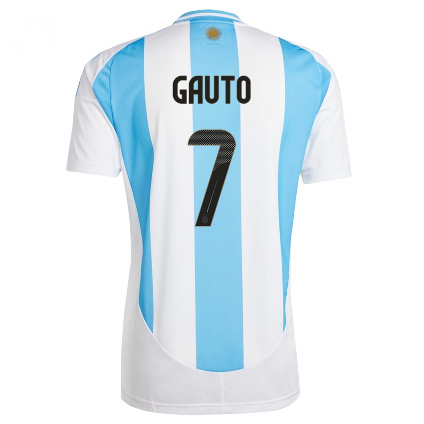 Gyermek Argentína Juan Gauto #7 Fehér Kék Hazai Jersey 24-26 Mez Póló Ing