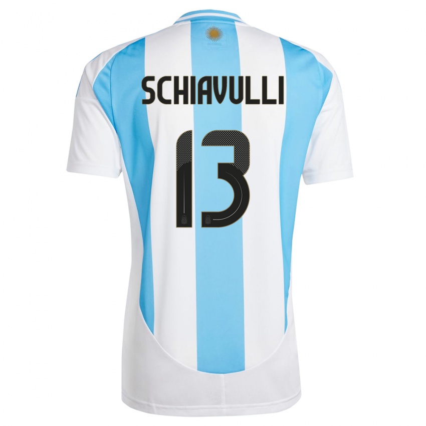 Gyermek Argentína Thiago Schiavulli #13 Fehér Kék Hazai Jersey 24-26 Mez Póló Ing