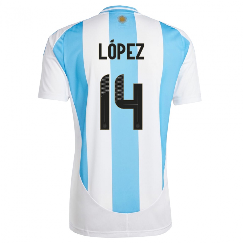 Gyermek Argentína Lautaro Lopez #14 Fehér Kék Hazai Jersey 24-26 Mez Póló Ing