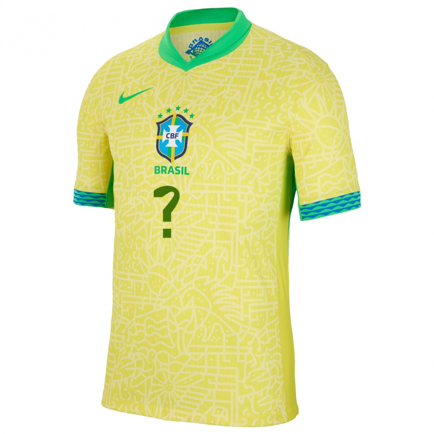 Gyermek Brazília Az Ön Neve #0 Sárga Hazai Jersey 24-26 Mez Póló Ing