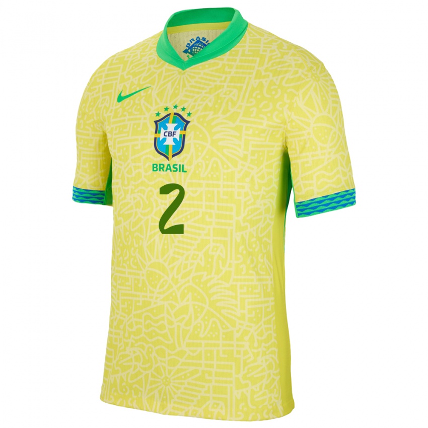 Gyermek Brazília Danilo #2 Sárga Hazai Jersey 24-26 Mez Póló Ing