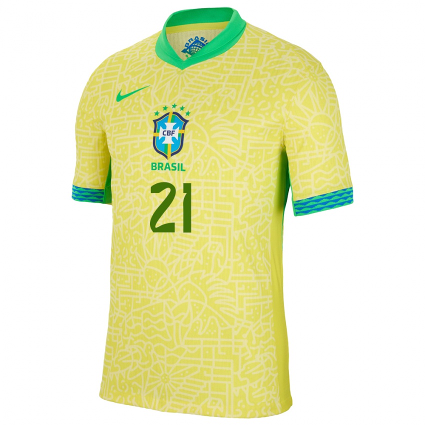 Gyermek Brazília Matheus Cunha #21 Sárga Hazai Jersey 24-26 Mez Póló Ing