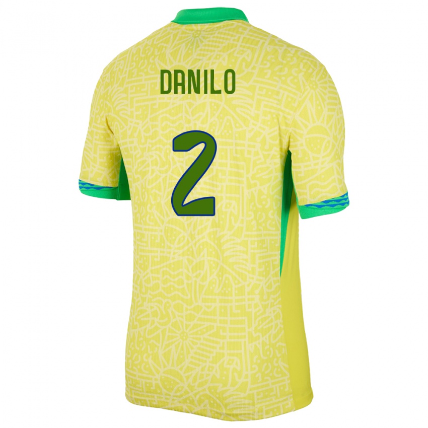 Gyermek Brazília Danilo #2 Sárga Hazai Jersey 24-26 Mez Póló Ing