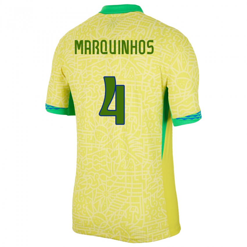 Gyermek Brazília Marquinhos #4 Sárga Hazai Jersey 24-26 Mez Póló Ing