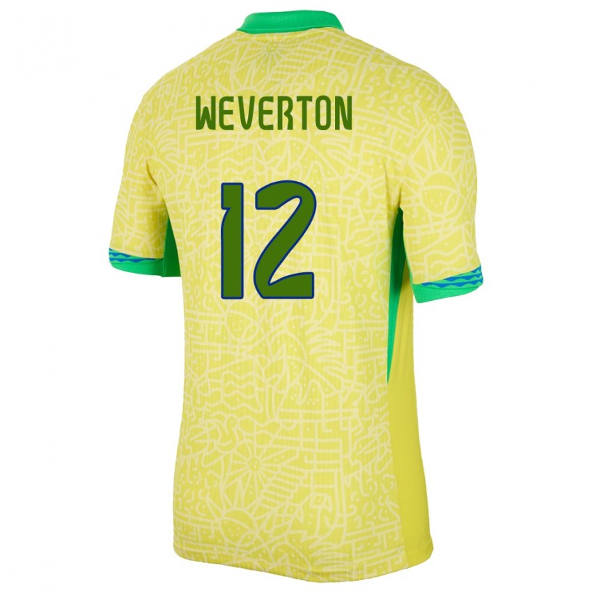 Gyermek Brazília Weverton #12 Sárga Hazai Jersey 24-26 Mez Póló Ing