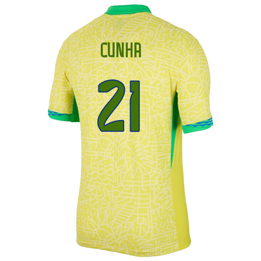 Gyermek Brazília Matheus Cunha #21 Sárga Hazai Jersey 24-26 Mez Póló Ing