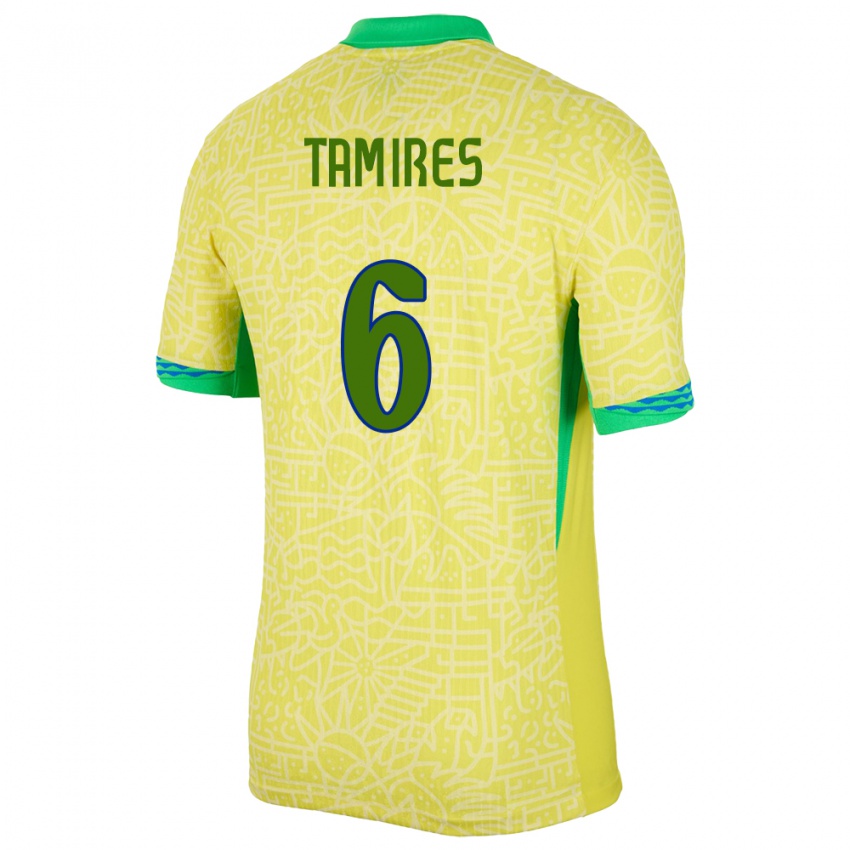 Gyermek Brazília Tamires #6 Sárga Hazai Jersey 24-26 Mez Póló Ing