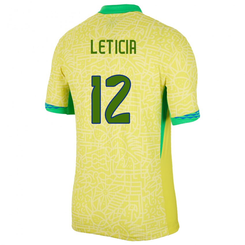 Gyermek Brazília Leticia #12 Sárga Hazai Jersey 24-26 Mez Póló Ing