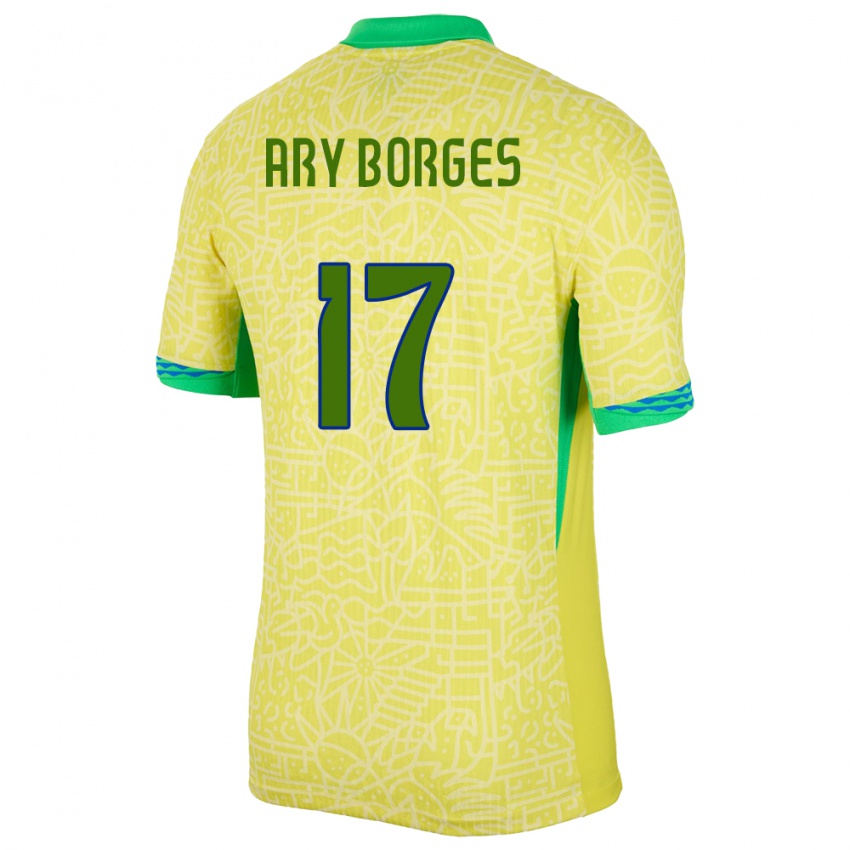 Gyermek Brazília Ary Borges #17 Sárga Hazai Jersey 24-26 Mez Póló Ing