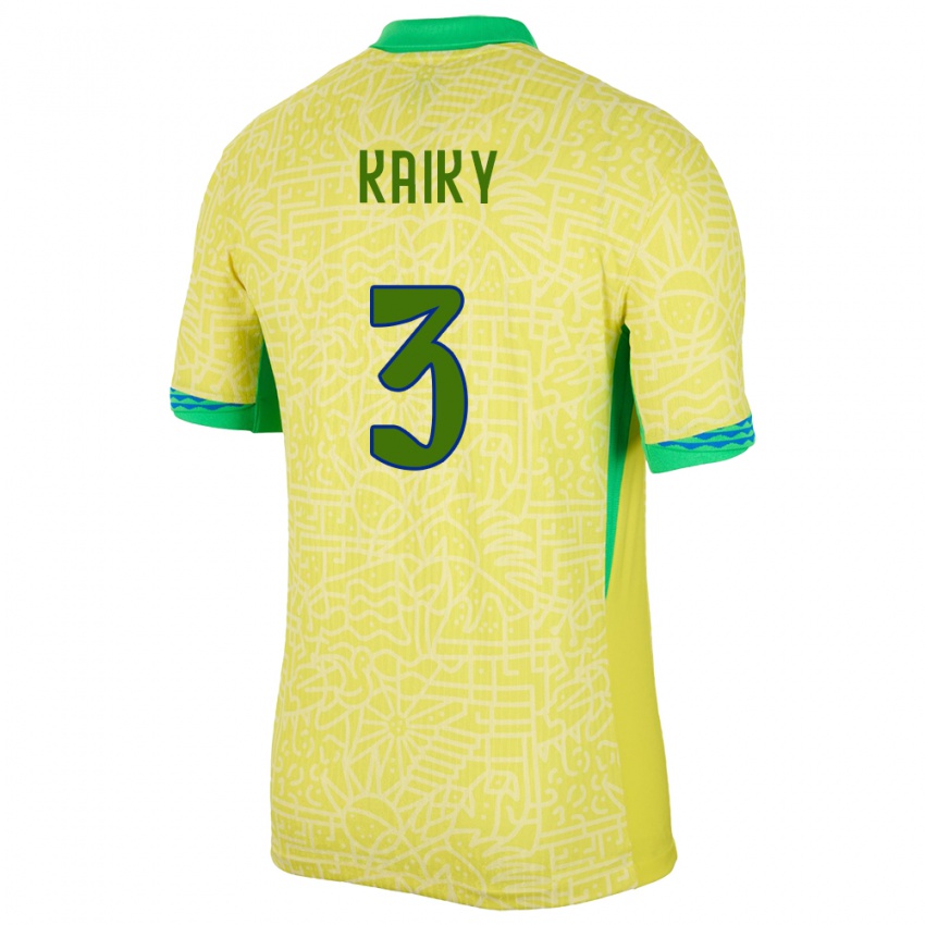 Gyermek Brazília Kaiky #3 Sárga Hazai Jersey 24-26 Mez Póló Ing