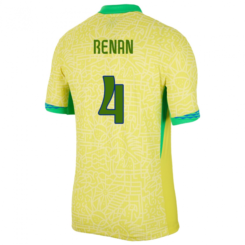 Gyermek Brazília Robert Renan #4 Sárga Hazai Jersey 24-26 Mez Póló Ing