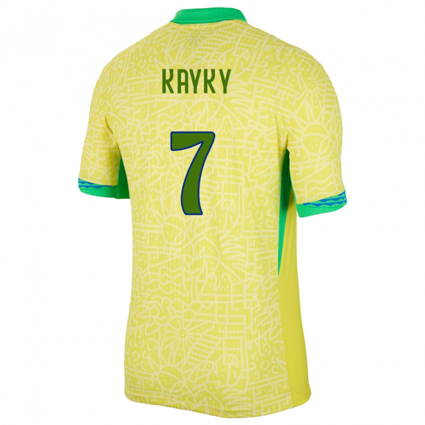 Gyermek Brazília Kayky #7 Sárga Hazai Jersey 24-26 Mez Póló Ing