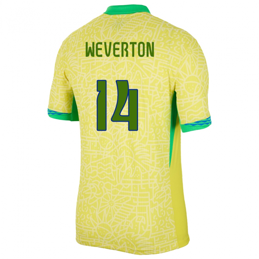 Gyermek Brazília Weverton #14 Sárga Hazai Jersey 24-26 Mez Póló Ing