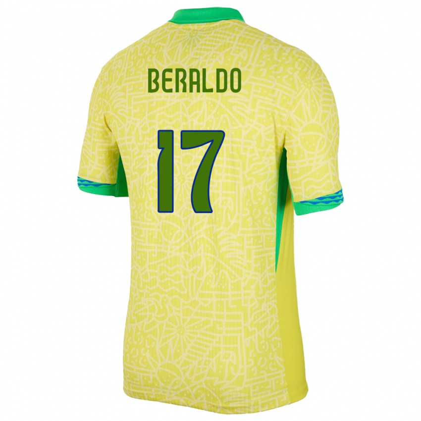 Gyermek Brazília Lucas Beraldo #17 Sárga Hazai Jersey 24-26 Mez Póló Ing