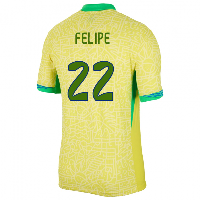 Gyermek Brazília Cayo Felipe #22 Sárga Hazai Jersey 24-26 Mez Póló Ing