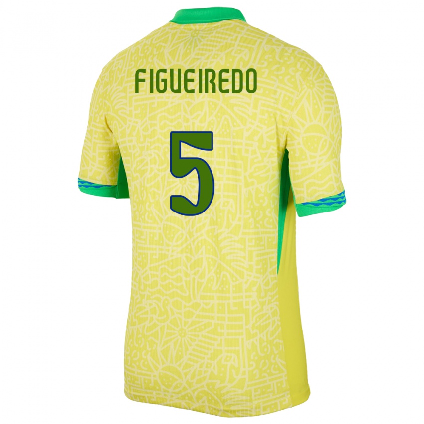 Gyermek Brazília Vitor Figueiredo #5 Sárga Hazai Jersey 24-26 Mez Póló Ing