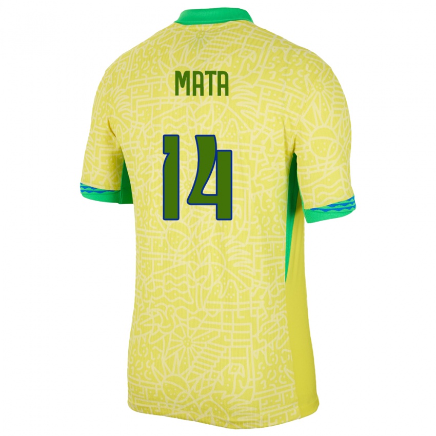 Gyermek Brazília Da Mata #14 Sárga Hazai Jersey 24-26 Mez Póló Ing