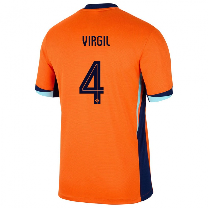 Gyermek Hollandia Virgil Van Dijk #4 Narancs Hazai Jersey 24-26 Mez Póló Ing