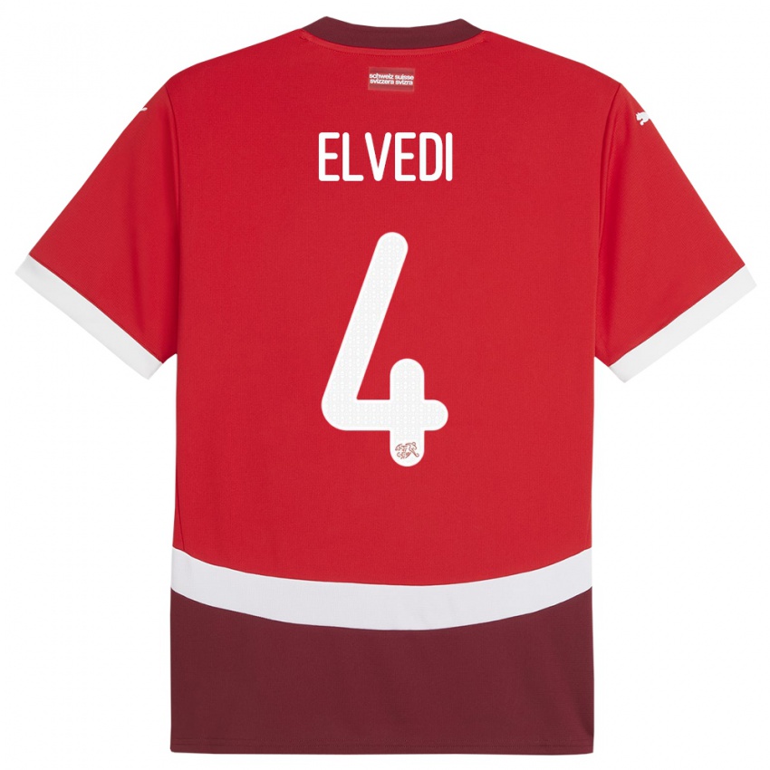 Gyermek Svájc Nico Elvedi #4 Piros Hazai Jersey 24-26 Mez Póló Ing