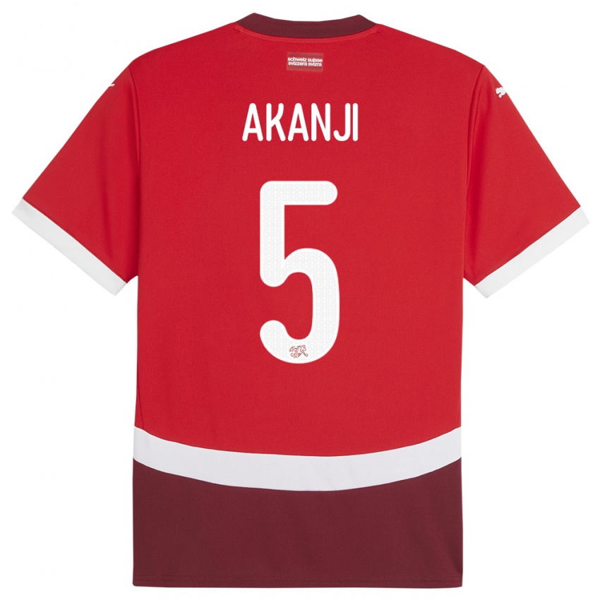 Gyermek Svájc Manuel Akanji #5 Piros Hazai Jersey 24-26 Mez Póló Ing