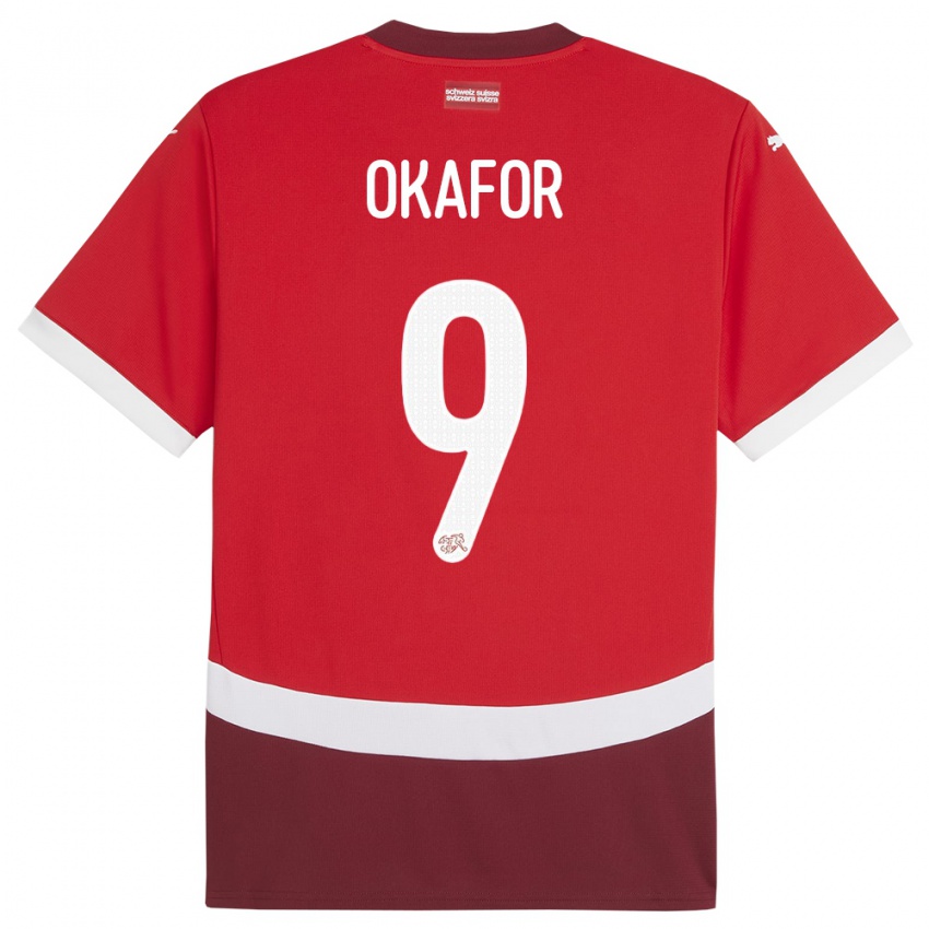 Gyermek Svájc Noah Okafor #9 Piros Hazai Jersey 24-26 Mez Póló Ing