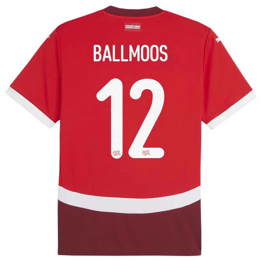 Gyermek Svájc David Von Ballmoos #12 Piros Hazai Jersey 24-26 Mez Póló Ing