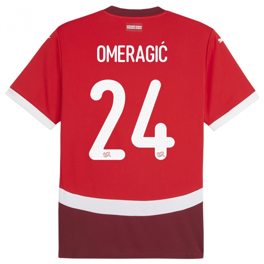 Gyermek Svájc Becir Omeragic #24 Piros Hazai Jersey 24-26 Mez Póló Ing