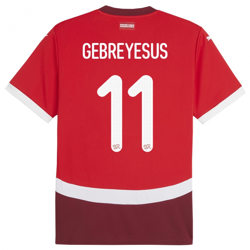 Gyermek Svájc Esey Gebreyesus #11 Piros Hazai Jersey 24-26 Mez Póló Ing