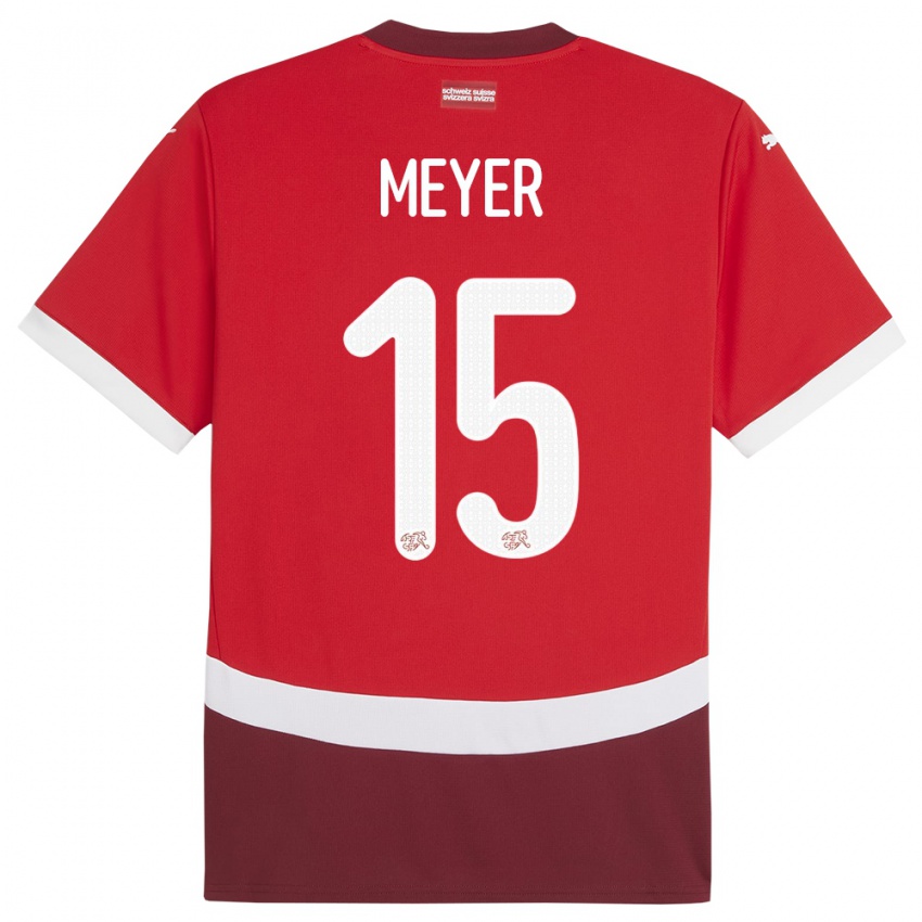 Gyermek Svájc Leny Meyer #15 Piros Hazai Jersey 24-26 Mez Póló Ing