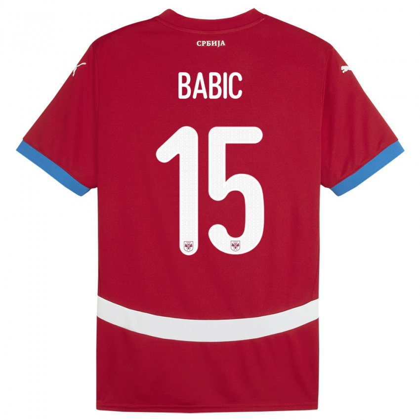 Gyermek Szerbia Srdjan Babic #15 Piros Hazai Jersey 24-26 Mez Póló Ing