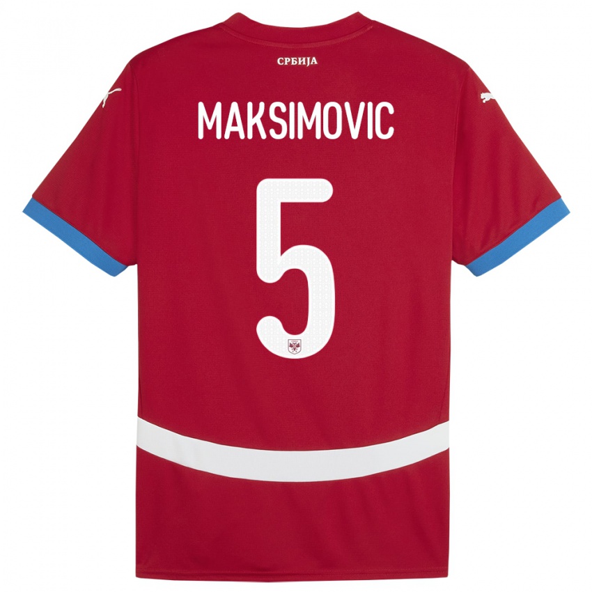 Gyermek Szerbia Nemanja Maksimovic #5 Piros Hazai Jersey 24-26 Mez Póló Ing