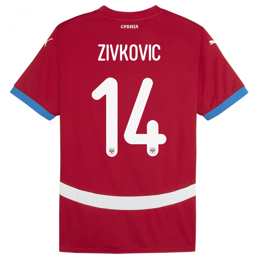 Gyermek Szerbia Andrija Zivkovic #14 Piros Hazai Jersey 24-26 Mez Póló Ing