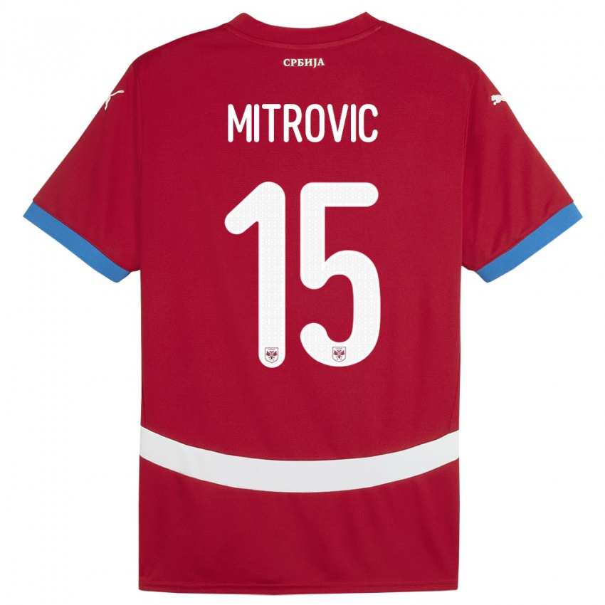 Gyermek Szerbia Stefan Mitrovic #15 Piros Hazai Jersey 24-26 Mez Póló Ing