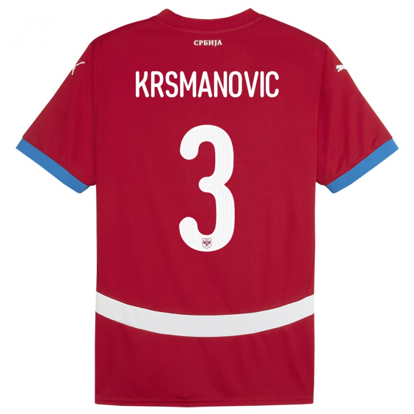 Gyermek Szerbia Nemanja Krsmanovic #3 Piros Hazai Jersey 24-26 Mez Póló Ing