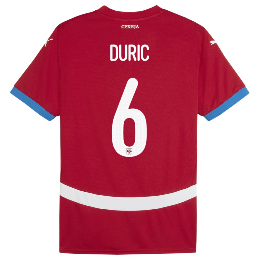 Gyermek Szerbia Andrej Duric #6 Piros Hazai Jersey 24-26 Mez Póló Ing