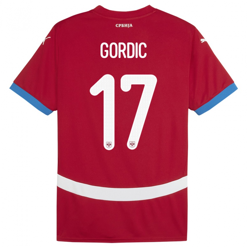 Gyermek Szerbia Djordje Gordic #17 Piros Hazai Jersey 24-26 Mez Póló Ing