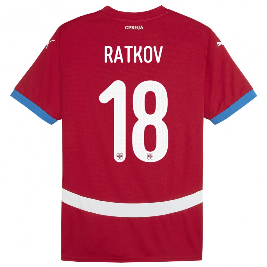 Gyermek Szerbia Petar Ratkov #18 Piros Hazai Jersey 24-26 Mez Póló Ing