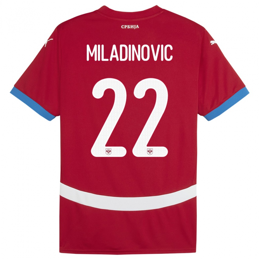 Gyermek Szerbia Igor Miladinovic #22 Piros Hazai Jersey 24-26 Mez Póló Ing