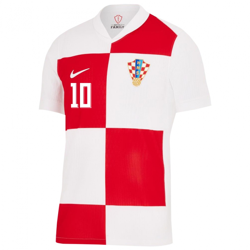 Gyermek Horvátország Luka Modric #10 Fehér Piros Hazai Jersey 24-26 Mez Póló Ing