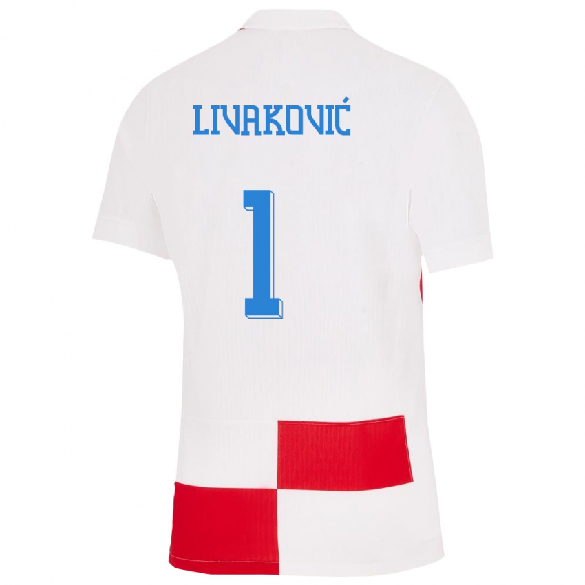 Gyermek Horvátország Dominik Livakovic #1 Fehér Piros Hazai Jersey 24-26 Mez Póló Ing