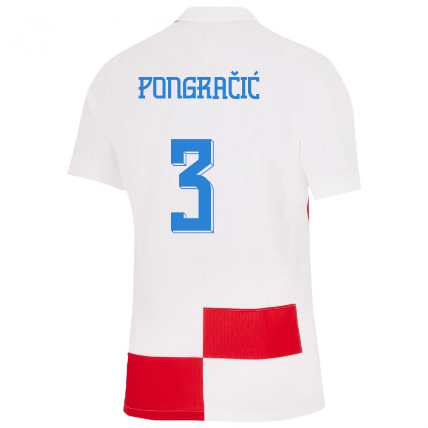 Gyermek Horvátország Marin Pongracic #3 Fehér Piros Hazai Jersey 24-26 Mez Póló Ing